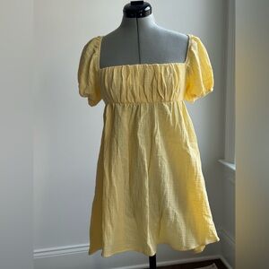 Princess Polly Let’s Dance Mini Dress Yellow Puff Sleeve Open Back NWT US 4